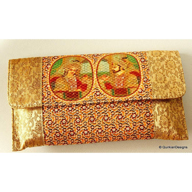 Wedding Clutch, Gold Purse, Couple Print, Fabric Clutch Purse